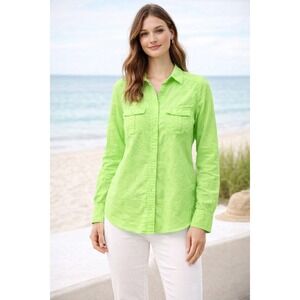 Gap The Fitted Boyfriend Shirt Lime Neon Green Cotton Button Up Womens Medium